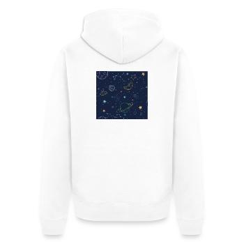 Kosmischer Dschungel mit Planeten und Sternen - Unisex Premium Bio Zip Hoodie - Weiß - Hinten - Thijin (182cm)