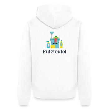 Putzteufel - Unisex Premium Bio Zip Hoodie - Weiß - Hinten - Thijin (182cm)
