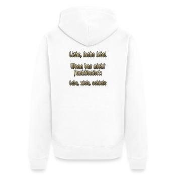 Liebe, lache, lebe! Wenn das nicht funktioniert: - Unisex Premium Bio Zip Hoodie - Weiß - Hinten - Thijin (182cm)