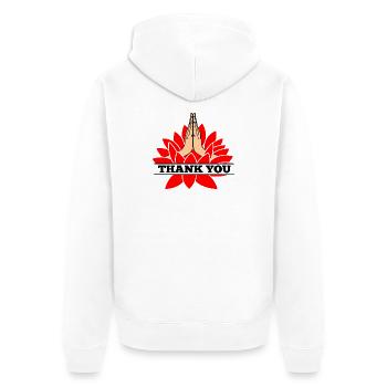 MERCI merci merci namaste avec texte noir - Veste à capuche bio Premium Unisexe - blanc - Dos - Thijin (182cm)