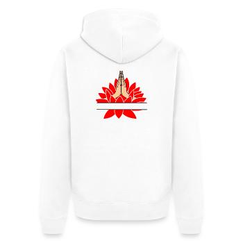 Barre de texte namaste deux mains hors de lotus rouge avec - Veste à capuche bio Premium Unisexe - blanc - Dos - Thijin (182cm)