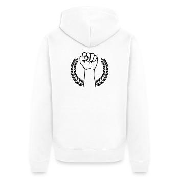 Faust im Lorbeerkranz hochgehalten - Unisex Premium Bio Zip Hoodie - Weiß - Hinten - Thijin (182cm)