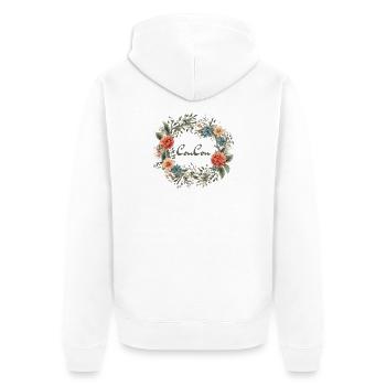 CouCou Flower - Blütenkranz - Blumen - Kranz - Unisex Premium Bio Zip Hoodie - Weiß - Hinten - Thijin (182cm)
