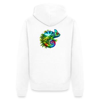 Chamäleon - Unisex Premium Bio Zip Hoodie - Weiß - Hinten - Thijin (182cm)