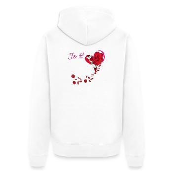 Je t aime avec son cœur de rose rouge - Veste à capuche bio Premium Unisexe - blanc - Dos - Thijin (182cm)