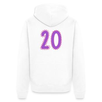 20. 20 ANS. 20e ANNIVERSAIRE. ANNIVERSAIRE 20 ANS. - Veste à capuche bio Premium Unisexe - blanc - Dos - Thijin (182cm)