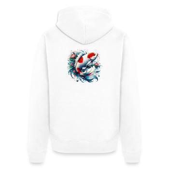 Japanischer japanischer Koi-Karpfenfisch - Unisex Premium Bio Zip Hoodie - Weiß - Hinten - Thijin (182cm)