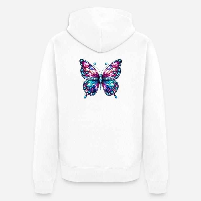 Papillon, Diamant, Diamants, Cristaux, Cristal - Veste à capuche bio Premium Unisexe - blanc