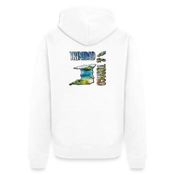 Aquarell Landkarte Trinidad und Tobago - Unisex Premium Bio Zip Hoodie - Weiß - Hinten - Thijin (182cm)