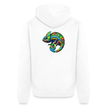 Chamäleon - Unisex Premium Bio Zip Hoodie - Weiß - Hinten - Thijin (182cm)