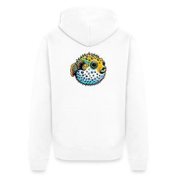 Kugelfisch - Unisex Premium Bio Zip Hoodie - Weiß - Hinten - Thijin (182cm)