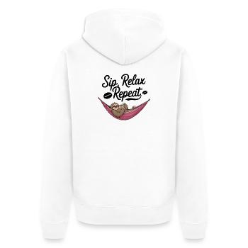 Schlürfen, entspannen, wiederholen - Unisex Premium Bio Zip Hoodie - Weiß - Hinten - Thijin (182cm)
