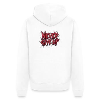 Motivation Never Give Up Motto Kraft Spirit - Unisex Premium Bio Zip Hoodie - Weiß - Hinten - Thijin (182cm)