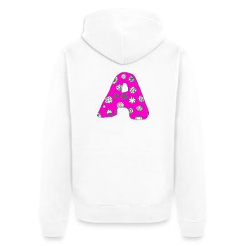 Buchstabe A mit Charakter in pink - Unisex Premium Bio Zip Hoodie - Weiß - Hinten - Thijin (182cm)
