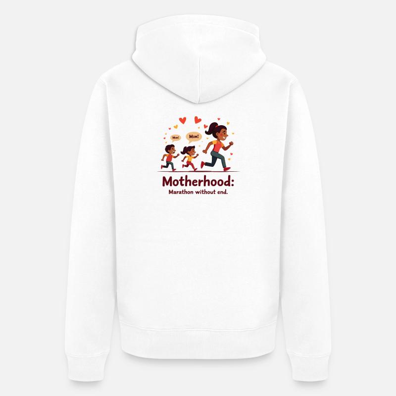 Muttersein: Marathon ohne Ende. - Unisex Premium Bio Zip Hoodie - Weiß