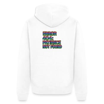 Error Meldung 404 Patience not found lustig - Unisex Premium Bio Zip Hoodie - Weiß - Hinten - Thijin (182cm)