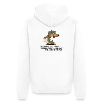 Langkörper mit eigenem Kopf - Unisex Premium Bio Zip Hoodie - Weiß - Hinten - Thijin (182cm)