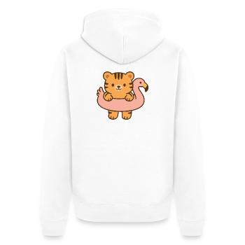 Kleiner Tiger auf rosa Schwimmer - Unisex Premium Bio Zip Hoodie - Weiß - Hinten - Thijin (182cm)