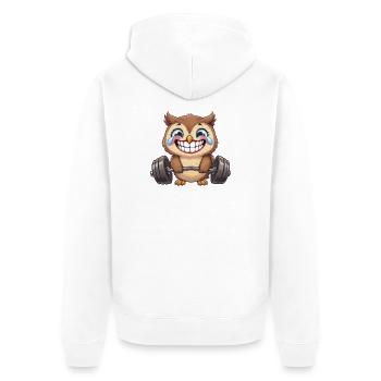 Starke Eule mit Hantel Fitness Workout Cartoon - Unisex Premium Bio Zip Hoodie - Weiß - Hinten - Thijin (182cm)