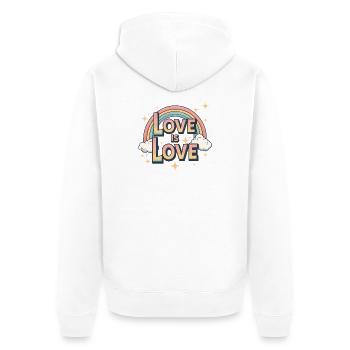 L'amour est l'amour – T-shirt arc-en-ciel rétro vintage - Veste à capuche bio Premium Unisexe - blanc - Dos - Thijin (182cm)