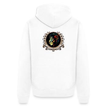Floraler Löwe an ornamentaler Bordüre - Unisex Premium Bio Zip Hoodie - Weiß - Hinten - Thijin (182cm)