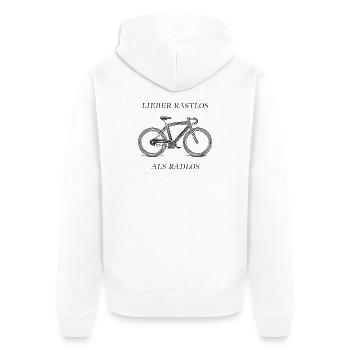 Fahrrad Lieber Rastlos als Radlos  - Unisex Premium Bio Zip Hoodie - Weiß - Hinten - Thijin (182cm)