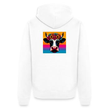 Kuh - Unisex Premium Bio Zip Hoodie - Weiß - Hinten - Thijin (182cm)