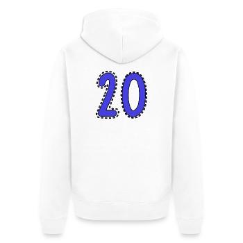20. 20th ANNIVERSARY. 20 YEARS ANNIVERSARY. 20 YEARS. - Unisex Premium Organic Zip Hoodie - white - Back - Thijin (182cm)