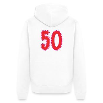 50. 50 ANS. 50e ANNIVERSAIRE. ANNIVERSAIRE 50 ANS. - Veste à capuche bio Premium Unisexe - blanc - Dos - Thijin (182cm)