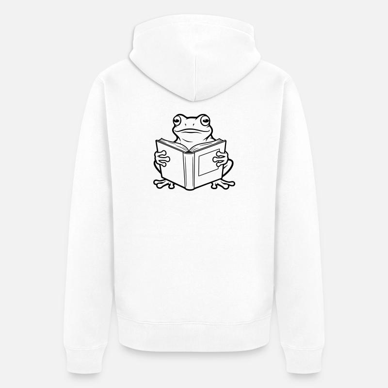 Illustration de bande dessinée Reading Frog - Veste à capuche bio Premium Unisexe - blanc