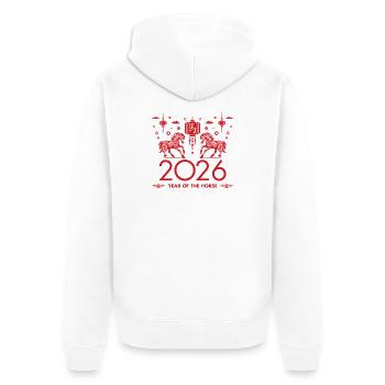 Chinesisches Neujahr des Pferdes 2026 - Unisex Premium Bio Zip Hoodie - Weiß - Hinten - Thijin (182cm)