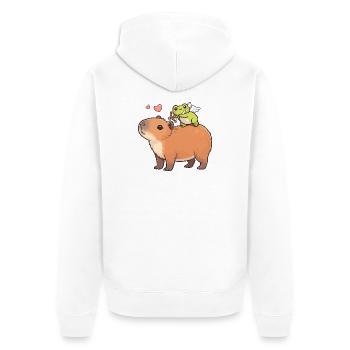 Capybara & Amor-Frosch – Süßes Valentinsmotiv - Unisex Premium Bio Zip Hoodie - Weiß - Hinten - Thijin (182cm)
