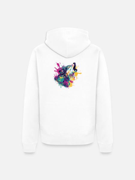 Wolf im Farbexplosion Stil - Unisex Premium Bio Zip Hoodie - Weiß