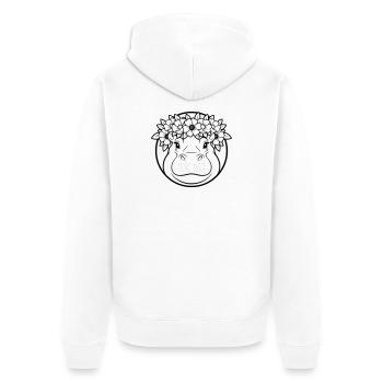 Vecteur de contour de la couronne florale Bohème de l’hippopotame - Veste à capuche bio Premium Unisexe - blanc - Dos - Thijin (182cm)