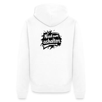 Niad zum ashalten - Unisex Premium Bio Zip Hoodie - Weiß - Hinten - Thijin (182cm)
