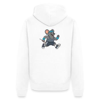 Cute Mouse Rat Jogging Running Marathon Cartoon - Unisex Premium Organic Zip Hoodie - white - Back - Thijin (182cm)