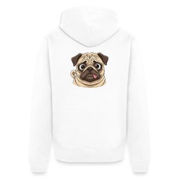 Kuscheliger Mops Cartoongesicht - Unisex Premium Bio Zip Hoodie - Weiß - Hinten - Thijin (182cm)