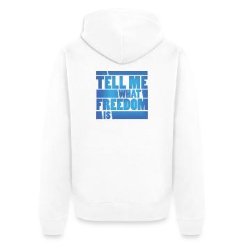 Freiheit Blau Blockschrift - Unisex Premium Bio Zip Hoodie - Weiß - Hinten - Thijin (182cm)