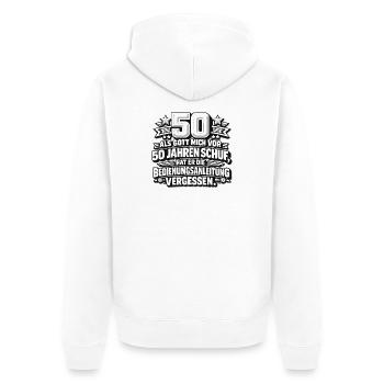 50 Jahre: Bedienungsanleitung Vergessen - Unisex Premium Bio Zip Hoodie - Weiß - Hinten - Thijin (182cm)