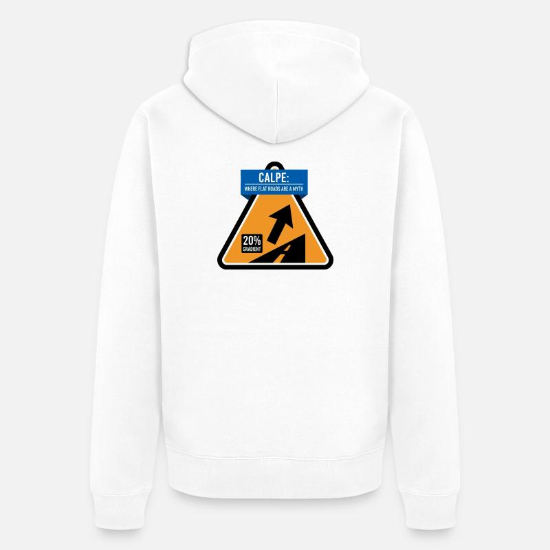 Panneau routier raide de Calpe Cycling - Veste à capuche bio Premium Unisexe - blanc