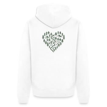 Wandern Herz mit Berg- und Waldlandschaft  - Unisex Premium Bio Zip Hoodie - Weiß - Hinten - Thijin (182cm)