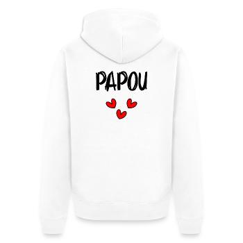 PAPOU. PAPA. FÊTE DES PÈRES. BONNE FÊTE PAPA - Veste à capuche bio Premium Unisexe - blanc - Dos - Thijin (182cm)