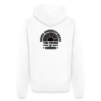Never underestimate the power of women - schwarz - Unisex Premium Bio Zip Hoodie - Weiß - Hinten - Thijin (182cm)