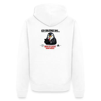 Pinguin Ich mach das aber ich gucke dabei böse - Unisex Premium Bio Zip Hoodie - Weiß - Hinten - Thijin (182cm)