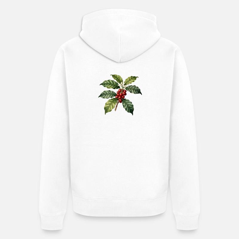 Illustrierter botanischer Kaffeebaum - Unisex Premium Bio Zip Hoodie - Weiß