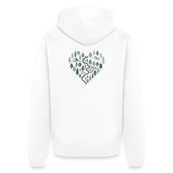 Wandern Herz - Waldlandschaft mit Fluss und Berg - Unisex Premium Bio Zip Hoodie - Weiß - Hinten - Thijin (182cm)
