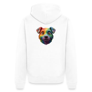 Cute 3D Clay Rainbow Cyborg Dog Face - Unisex Premium Organic Zip Hoodie - white - Back - Thijin (182cm)