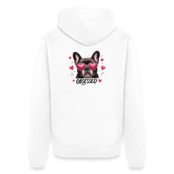 Obsessed Hund mit Herzbrillen - Unisex Premium Bio Zip Hoodie - Weiß - Hinten - Thijin (182cm)