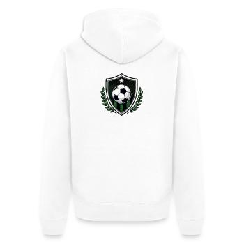 Panneau du logo du club avec ballon de football et laurier - Veste à capuche bio Premium Unisexe - blanc - Dos - Thijin (182cm)