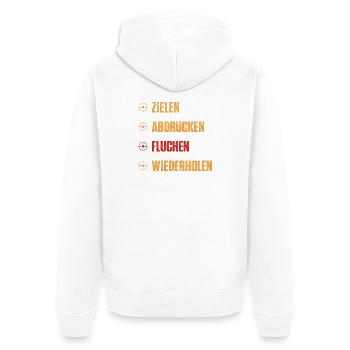 Zielen Abdrücken Fliehen Wiederholen - Unisex Premium Bio Zip Hoodie - Weiß - Hinten - Thijin (182cm)